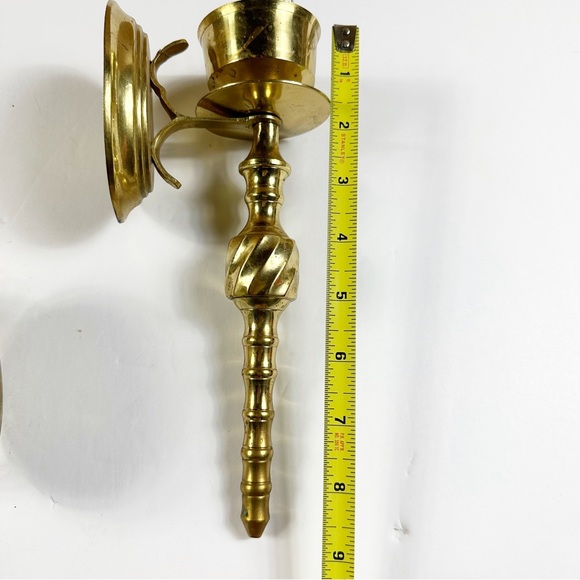 Vtg Solid Brass Wall Sconces Candleholders Hollywood Regency Style Pair - Picture 12 of 14